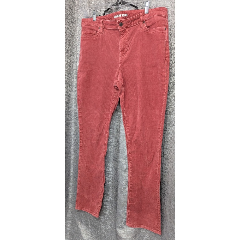 Lands End Corduroy Pants Women's 14 Dusty‎ Rose Straight Cotton Blend Stretch